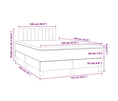 Cama box spring con colchón tela gris oscuro 120x190 cm