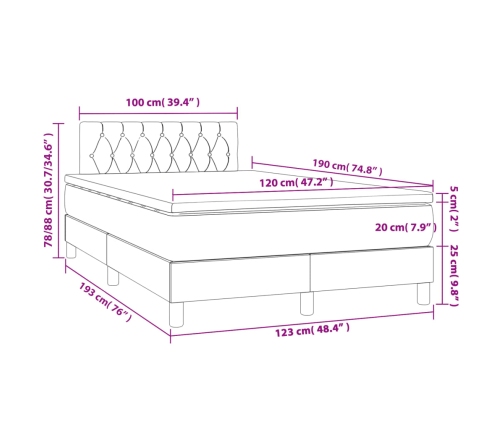 Cama box spring con colchón tela gris taupe 120x190 cm