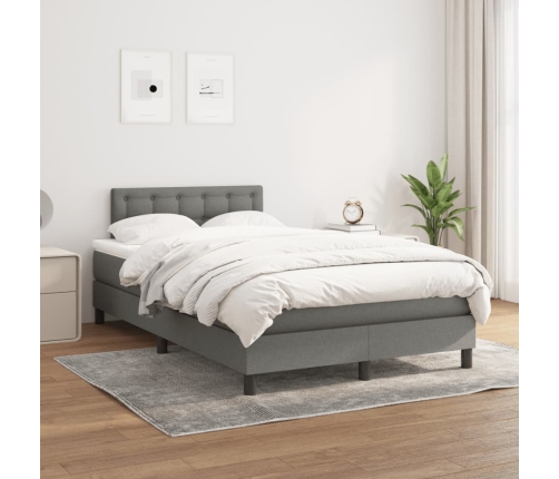 Cama box spring con colchón tela gris oscuro 120x190 cm