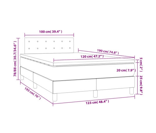 Cama box spring con colchón tela gris oscuro 120x190 cm