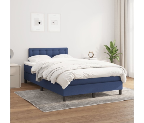 Cama box spring con colchón tela azul 120x190 cm