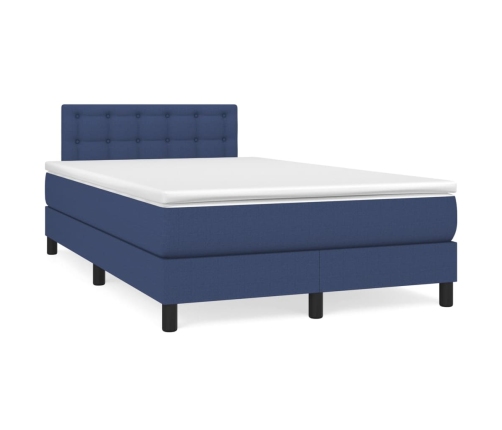 Cama box spring con colchón tela azul 120x190 cm