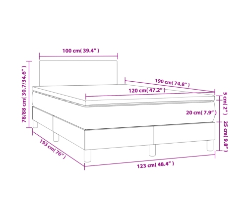 Cama box spring con colchón tela gris claro 120x190 cm