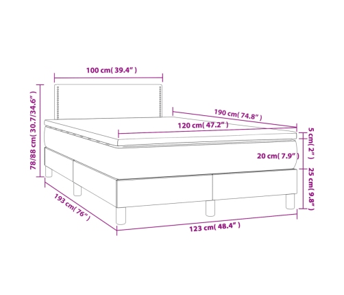 Cama box spring con colchón tela gris claro 120x190 cm