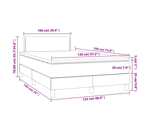 Cama box spring con colchón tela gris oscuro 120x190 cm