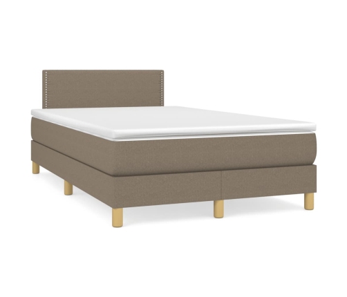 Cama box spring con colchón tela gris taupe 120x190 cm