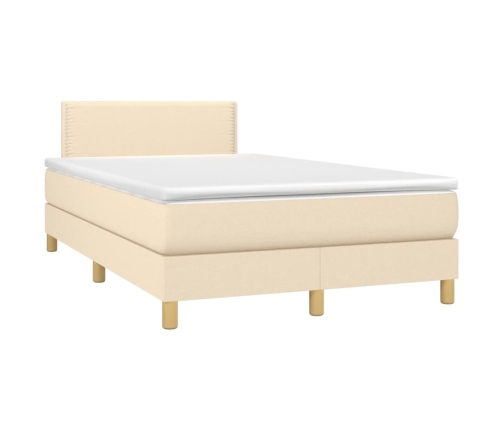 Cama box spring con colchón tela color crema 120x190 cm