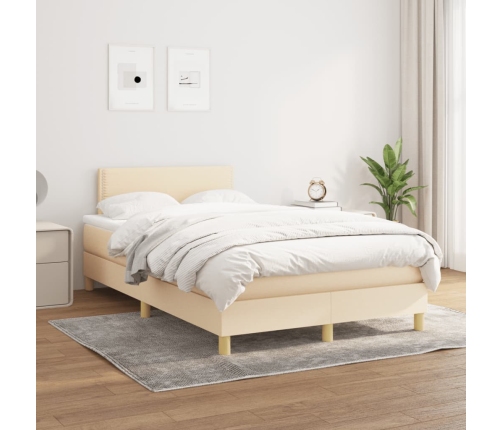 Cama box spring con colchón tela color crema 120x190 cm