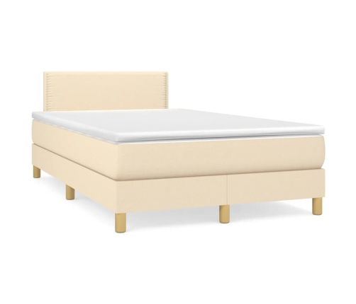 Cama box spring con colchón tela color crema 120x190 cm