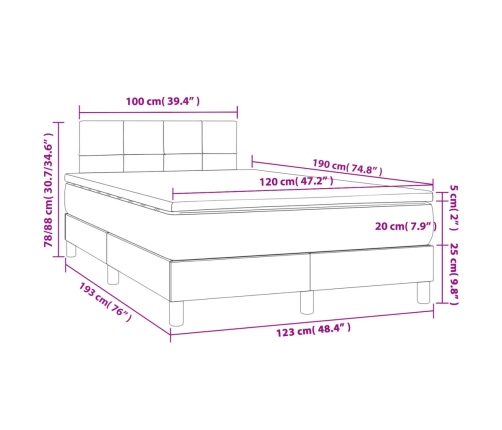 Cama box spring con colchón tela gris claro 120x190 cm