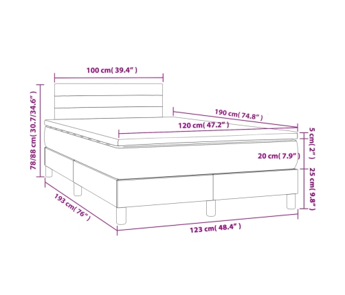 Cama box spring con colchón tela color crema 120x190 cm