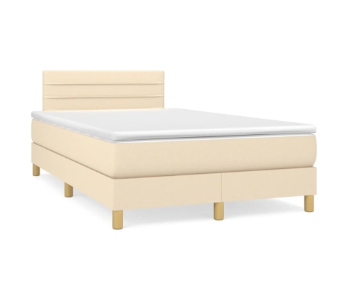 Cama box spring con colchón tela color crema 120x190 cm