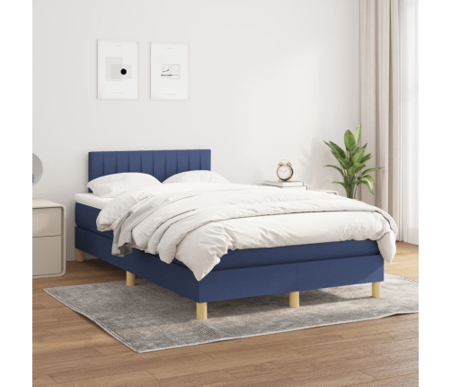 Cama box spring con colchón tela azul 120x190 cm