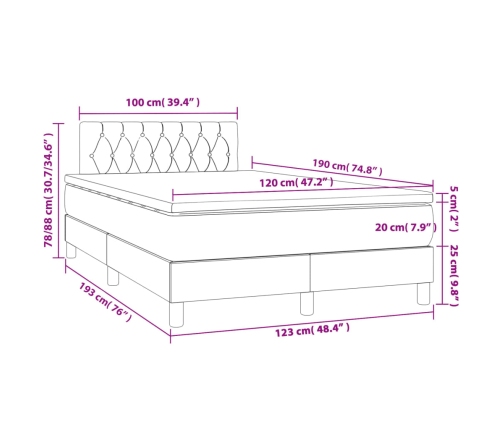 Cama box spring con colchón tela gris oscuro 120x190 cm