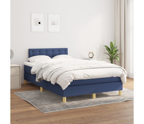 Cama box spring con colchón tela azul 120x190 cm