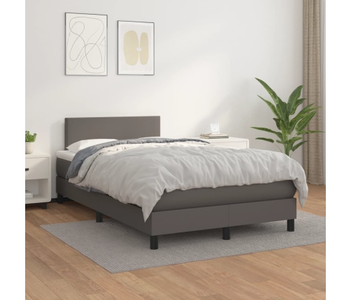 Cama box spring con colchón cuero sintético gris 120x190 cm