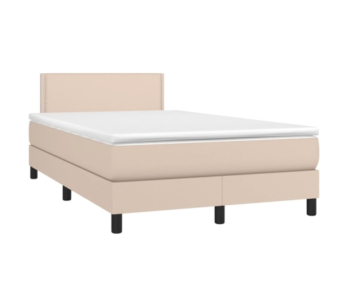 Cama box spring con colchón cuero sintético capuchino 120x190cm