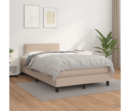 Cama box spring con colchón cuero sintético capuchino 120x190cm