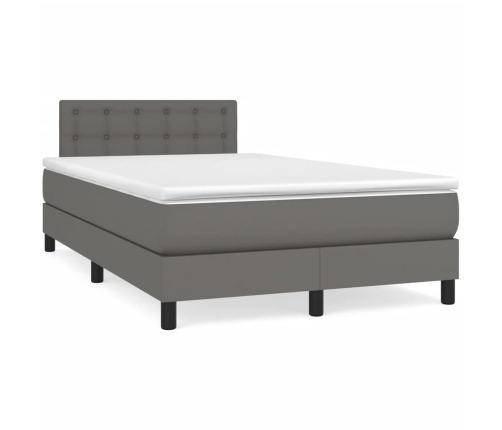 Cama box spring con colchón cuero sintético gris 120x190 cm