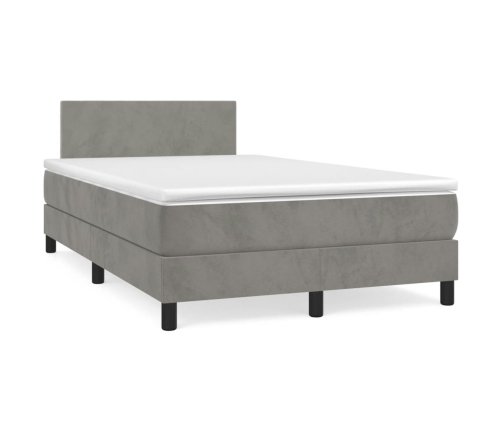 Cama box spring con colchón terciopelo gris claro 120x190 cm