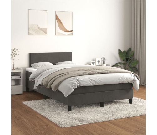 Cama box spring con colchón terciopelo gris oscuro 120x190 cm