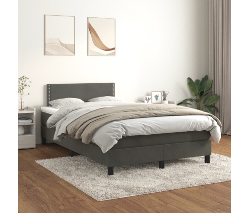 Cama box spring con colchón terciopelo gris oscuro 120x190 cm