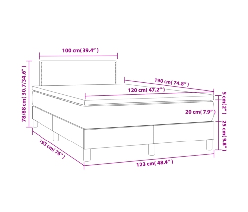 Cama box spring con colchón terciopelo gris oscuro 120x190 cm