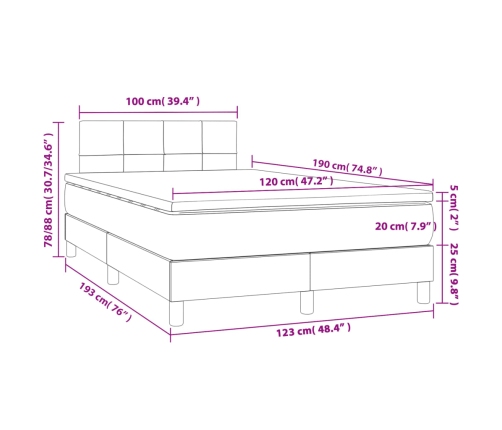 Cama box spring con colchón terciopelo gris claro 120x190 cm