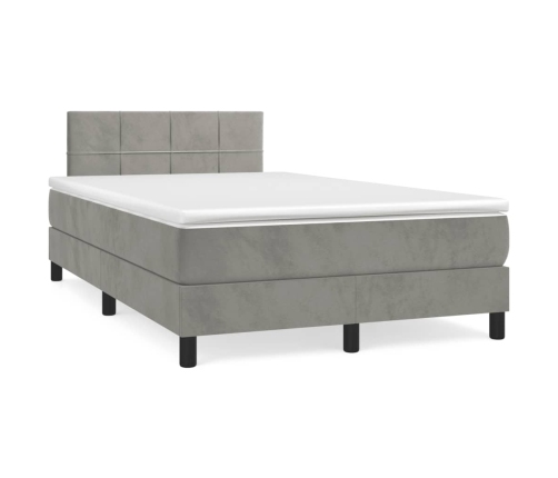 Cama box spring con colchón terciopelo gris claro 120x190 cm