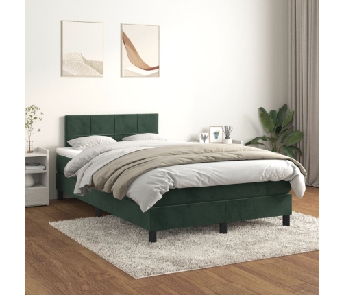 Cama box spring con colchón terciopelo verde oscuro 120x190 cm