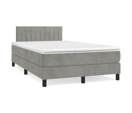 Cama box spring con colchón terciopelo gris claro 120x190 cm