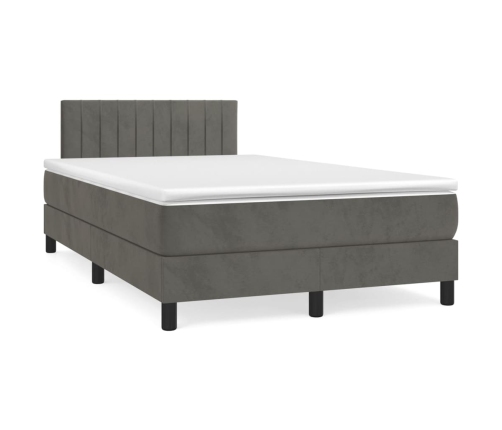 Cama box spring con colchón terciopelo gris oscuro 120x190 cm