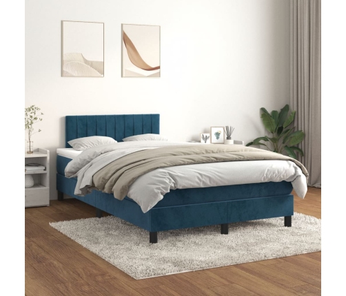 Cama box spring con colchón terciopelo azul oscuro 120x190 cm