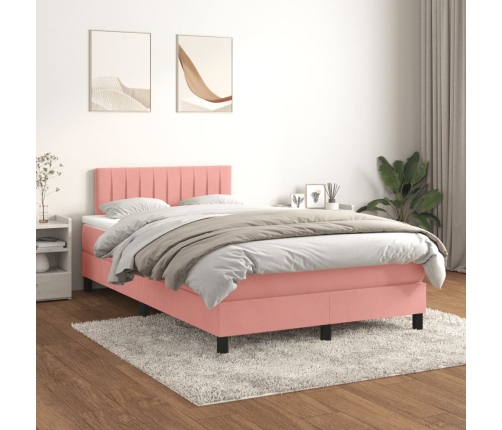 Cama box spring con colchón terciopelo rosa 120x190 cm