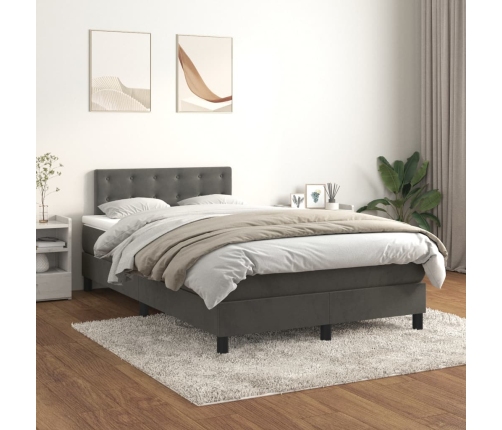 Cama box spring con colchón terciopelo gris oscuro 120x190 cm