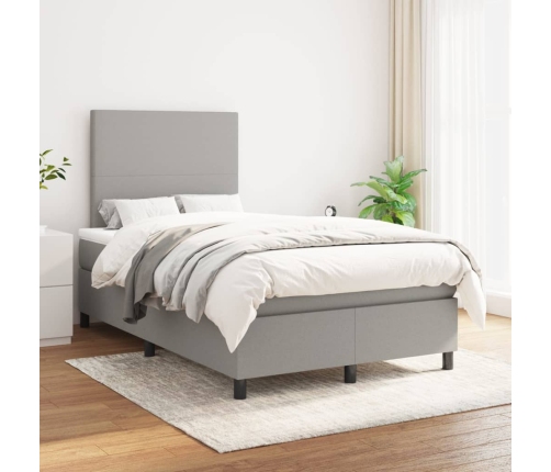 Cama box spring con colchón tela gris claro 120x190 cm