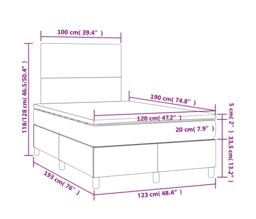 vidaXL Cama box spring con colchón tela color crema 120x190 cm