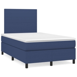 Cama box spring con colchón tela azul 120x190 cm