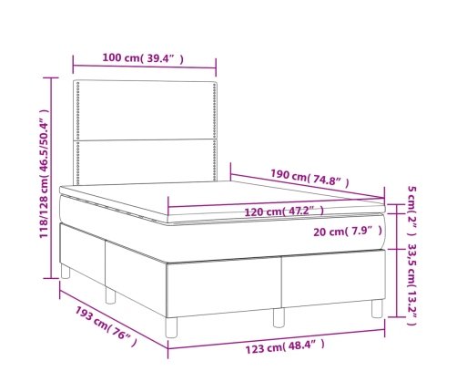 Cama box spring con colchón tela negro 120x190 cm