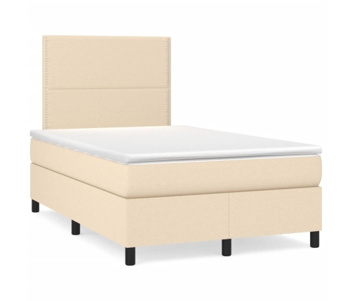 Cama box spring con colchón tela color crema 120x190 cm