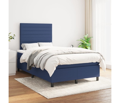 Cama box spring con colchón tela azul 120x190 cm