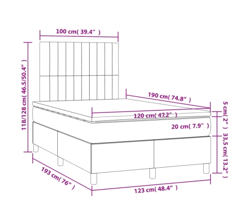 Cama box spring con colchón tela gris claro 120x190 cm