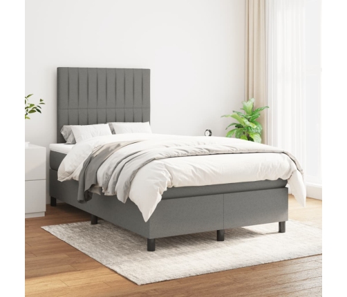 Cama box spring con colchón tela gris oscuro 120x190 cm