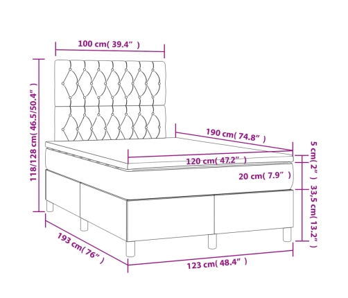 Cama box spring con colchón tela gris claro 120x190 cm