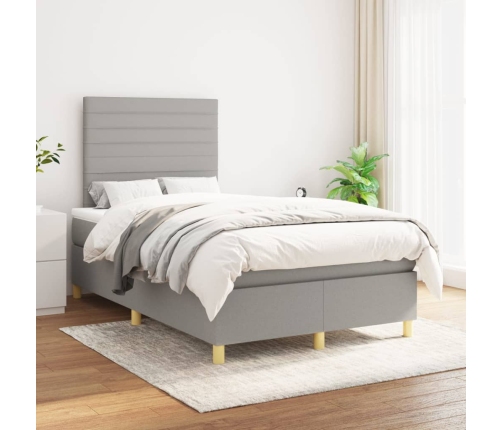 Cama box spring con colchón tela gris claro 120x190 cm