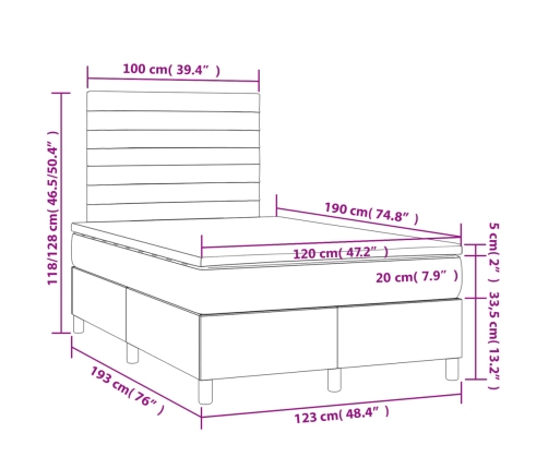 Cama box spring con colchón tela gris oscuro 120x190 cm