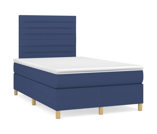 Cama box spring con colchón tela azul 120x190 cm