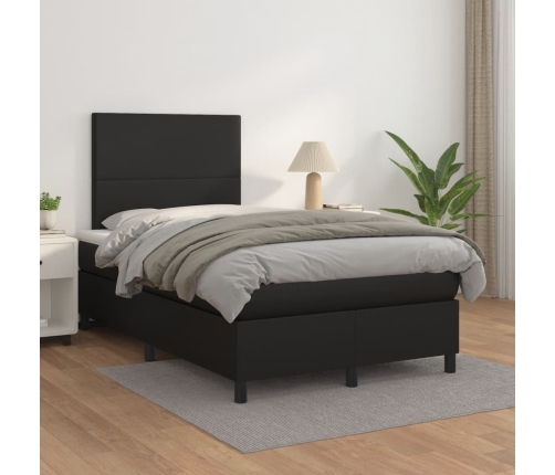 Cama box spring con colchón cuero sintético negro 120x190 cm