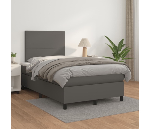 Cama box spring con colchón cuero sintético gris 120x190 cm