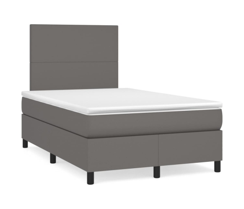 Cama box spring con colchón cuero sintético gris 120x190 cm